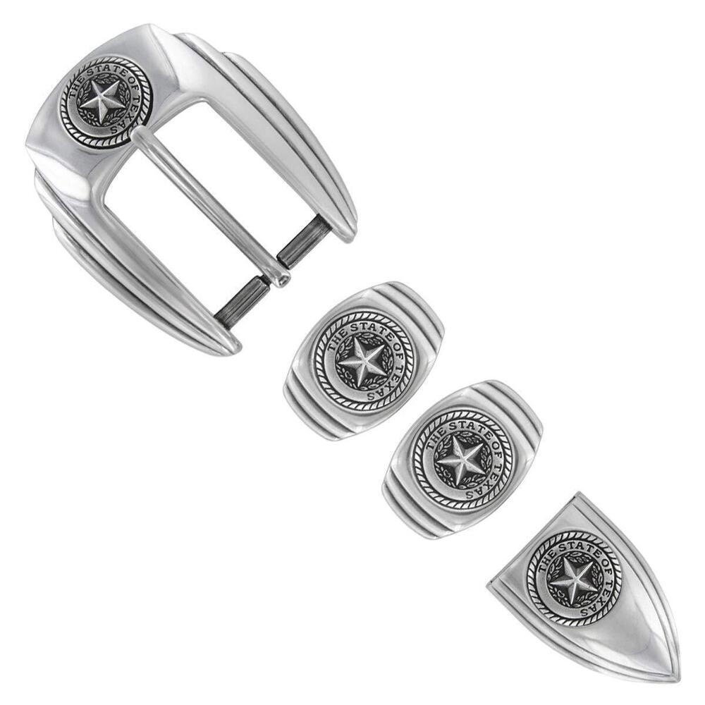 1981 Texas Seal Silver Western Buckle Double Loop Tip Belt Set 4-Piece